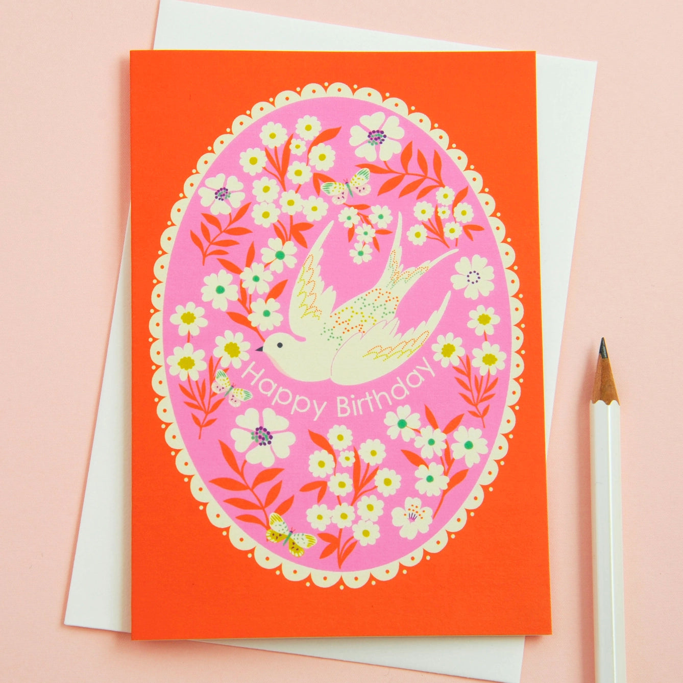 Red Floral + Bird Border | Birthday Card
