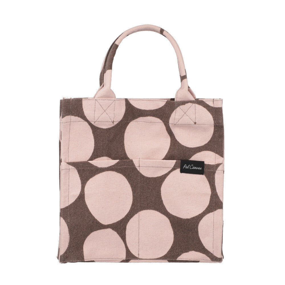 Square Tote Bag | Pink + Brown Polka Dots