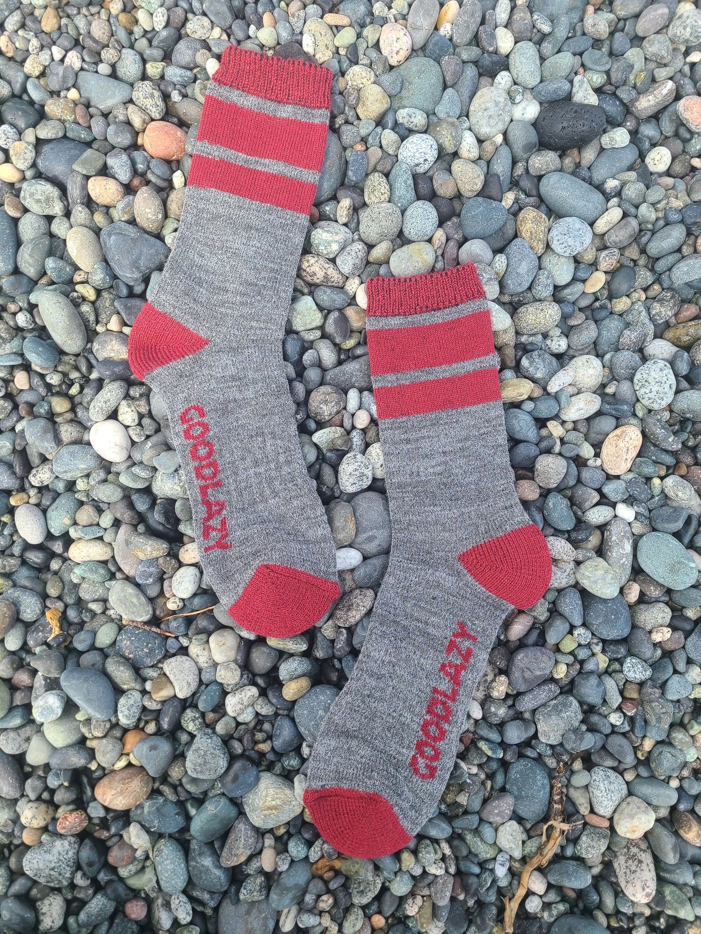 Merino Wool Mid Crew Socks | Grey + Winter Red