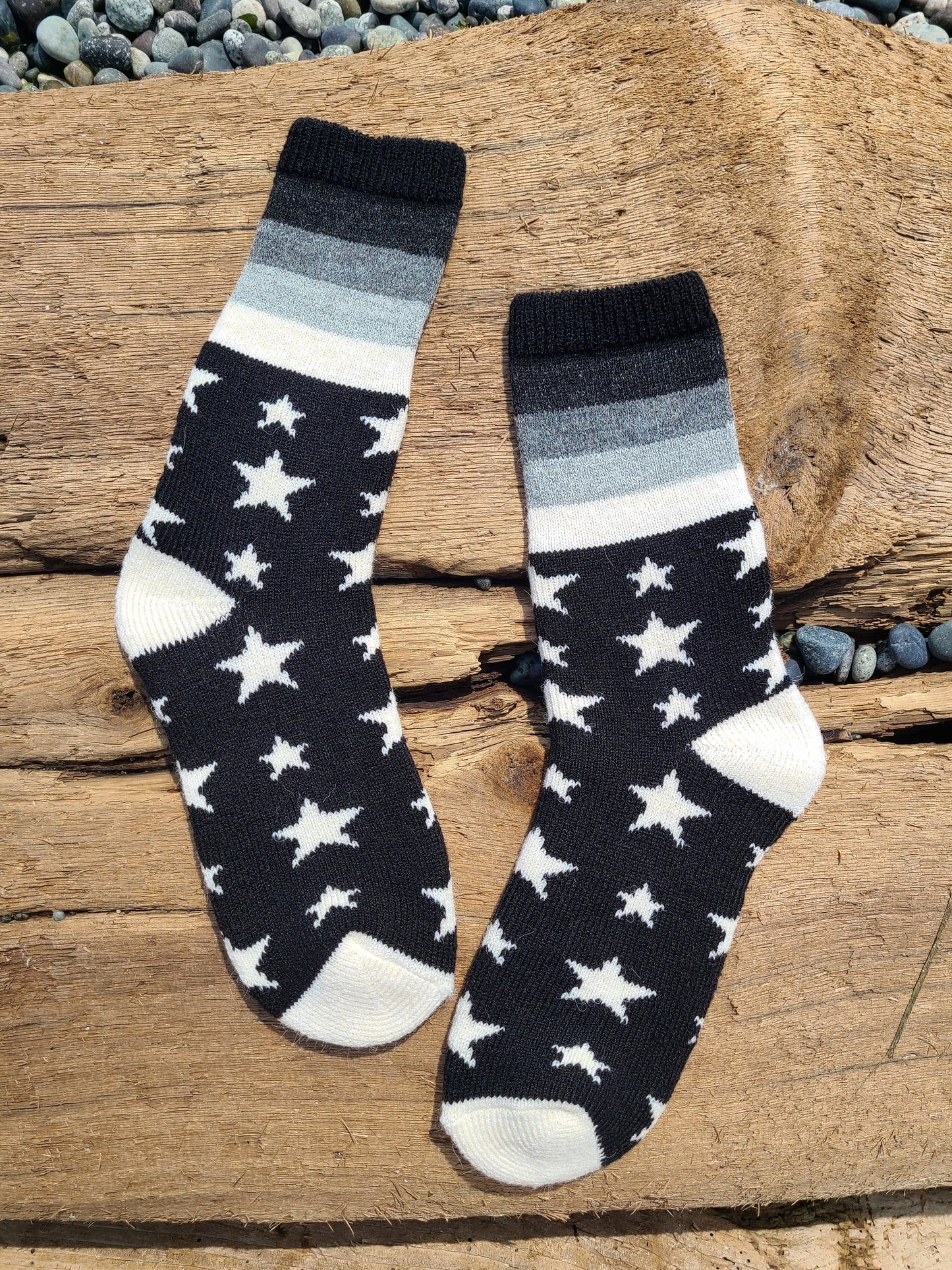 Thick Ankle Socks | Black + White Stars