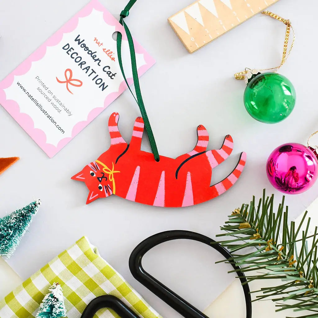 Red + Pink Tabby Cat Ornament