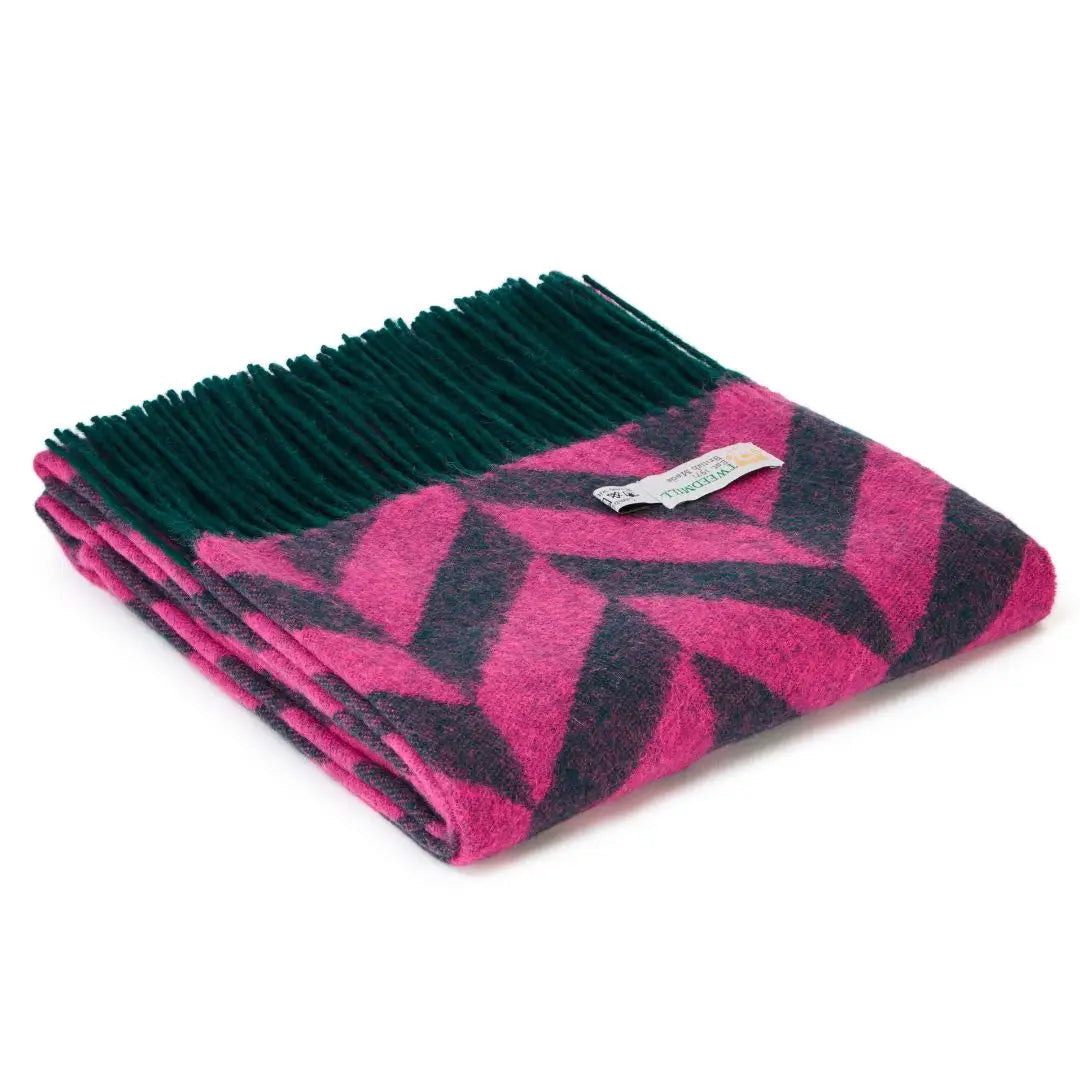 Chunky Herringbone Scarf | Emerald + Pink