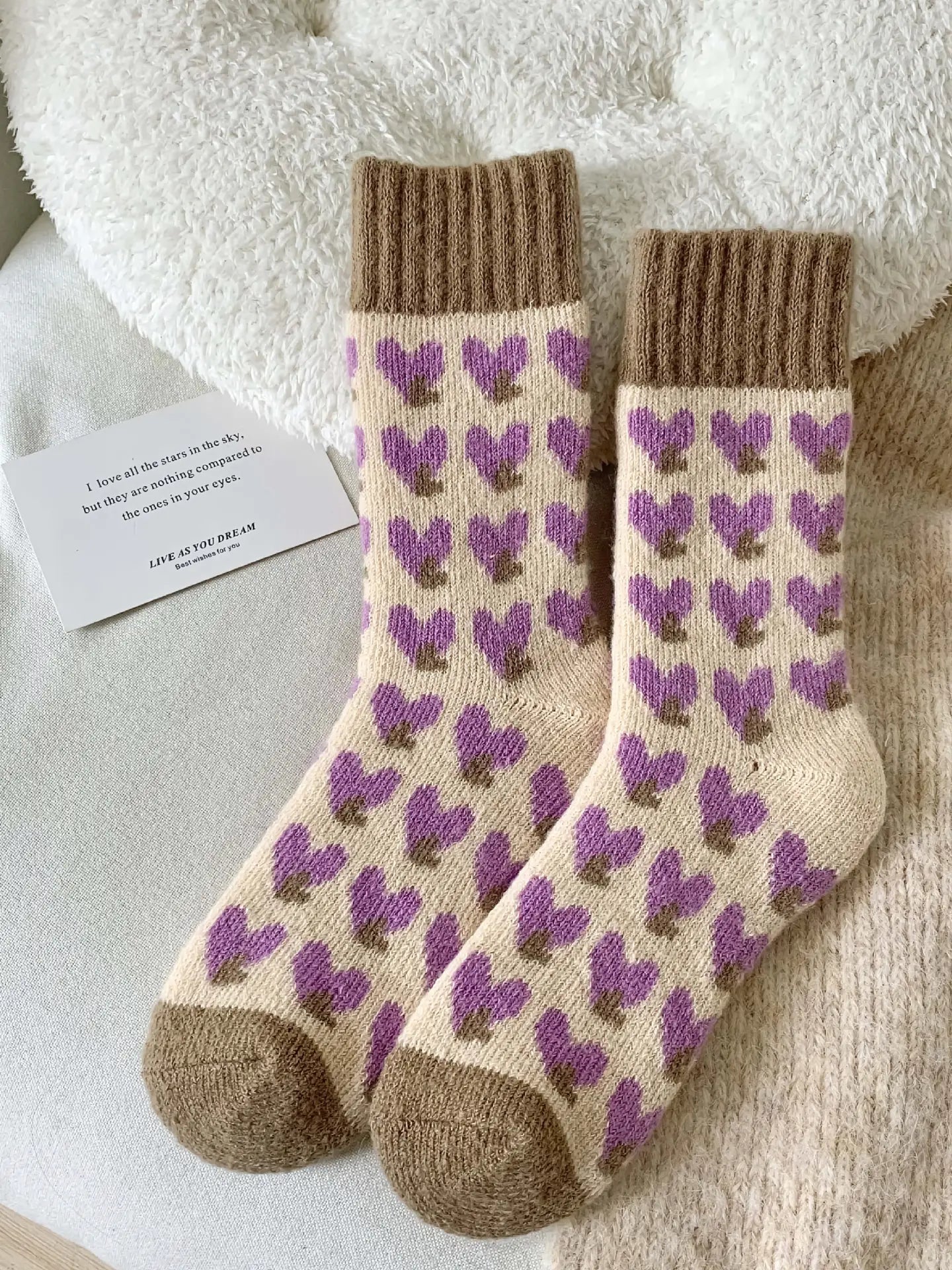 Thick Wool Socks | Purple Hearts