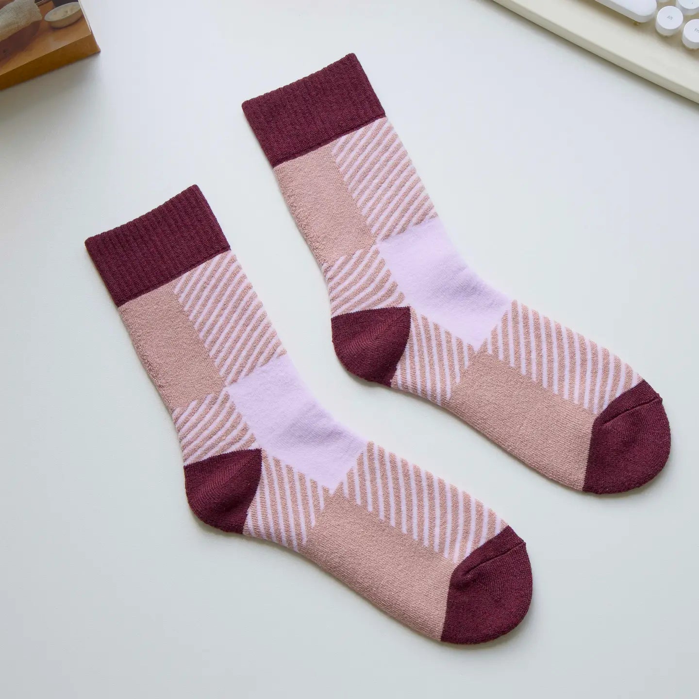 Geometric Colour-Block Socks | Burgundy
