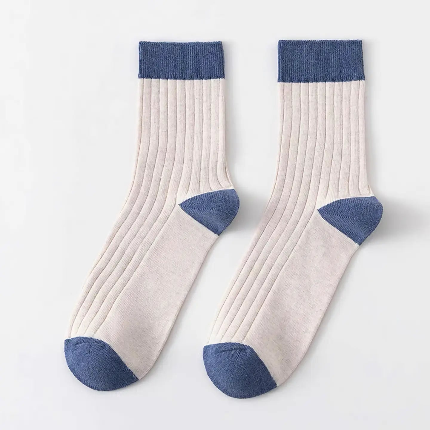 Mens Colour Block Rib Socks | Cream + Blue