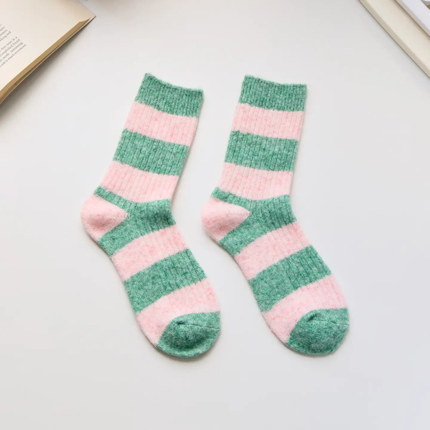 Cashmere Stripe Socks | Pink + Green