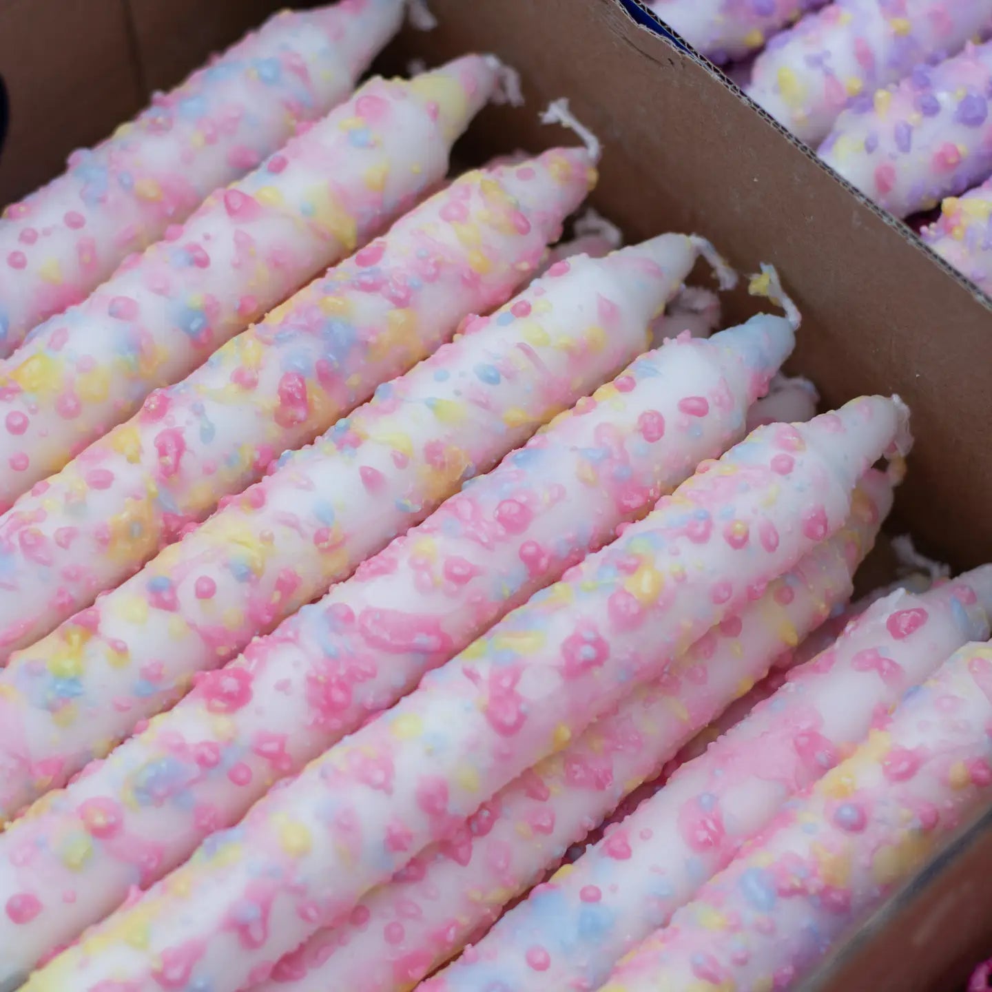 Taper Candle | Rainbow Confetti on White