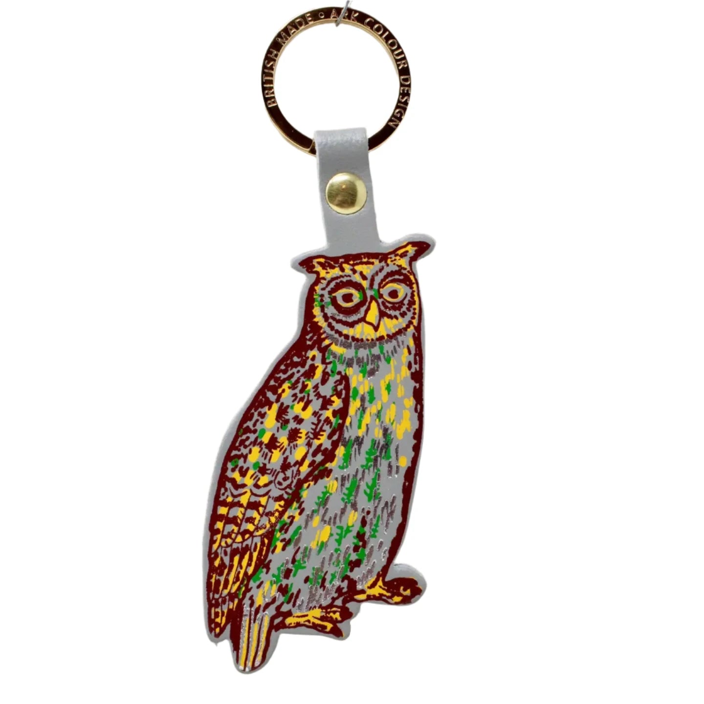 Nocturnal Owl Leather Keychain | Grey