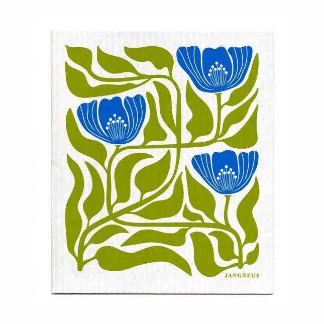 Swedish Dishcloth | Dark Green + Blue Flower - Warm Gift Shop
