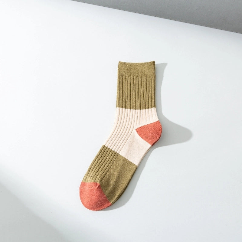 Mens Cotton Colour Block Socks | Khaki + Tan