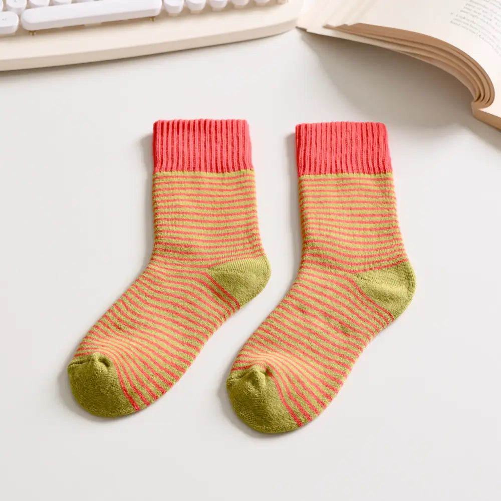 Striped Cotton Socks | Green + Coral