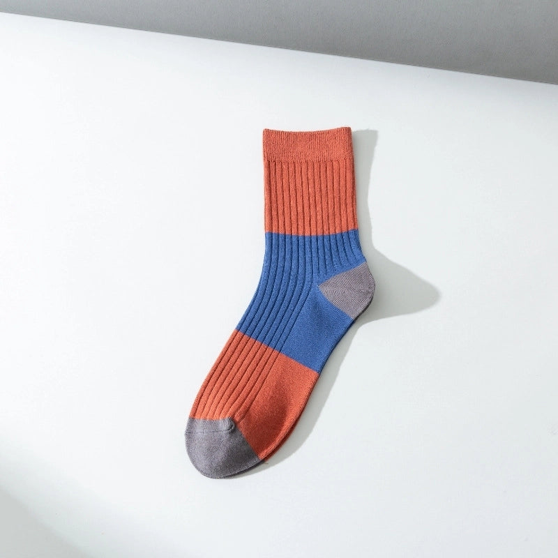 Mens Cotton Colour Block Socks | Coral + Blue