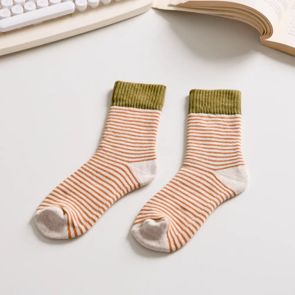 Striped Cotton Socks | Beige + Green