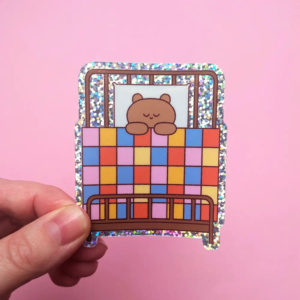 Glitter Bear in Bed Sticker