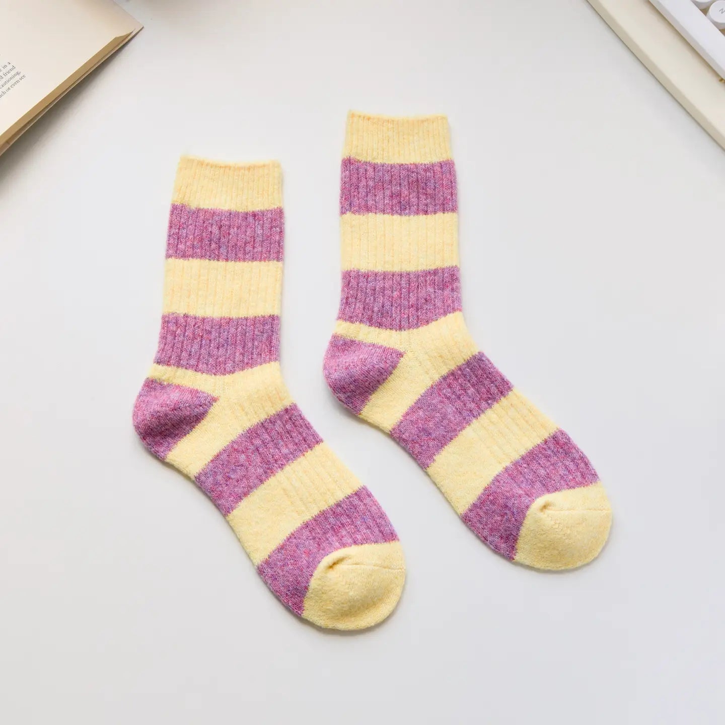 Cashmere Stripe Socks | Yellow + Purple - Warm Gift Shop