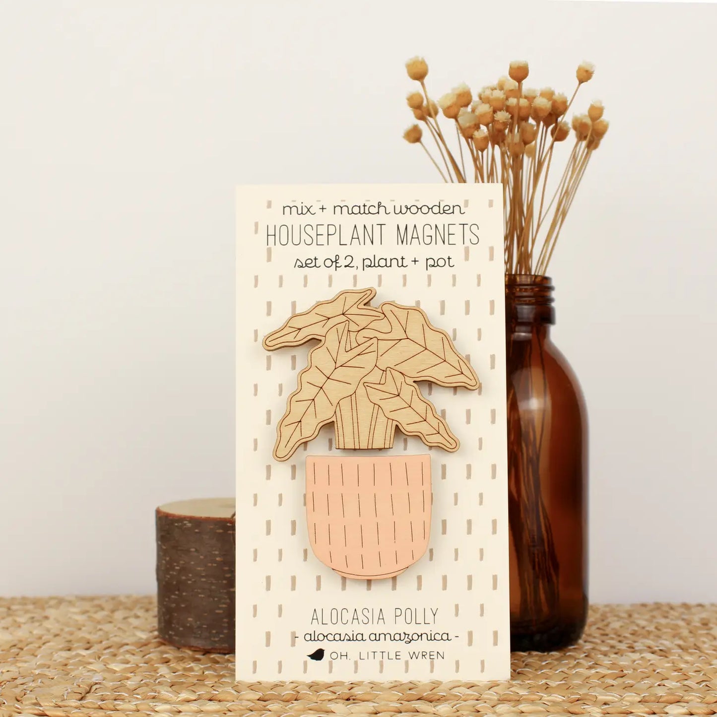 Wooden Pair of Magnets | Alocasia Polly Plant
