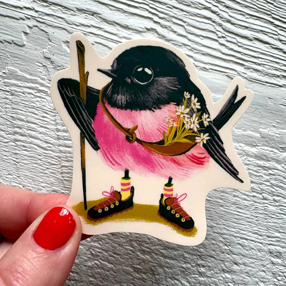 Pink Robin with Daisies Sticker