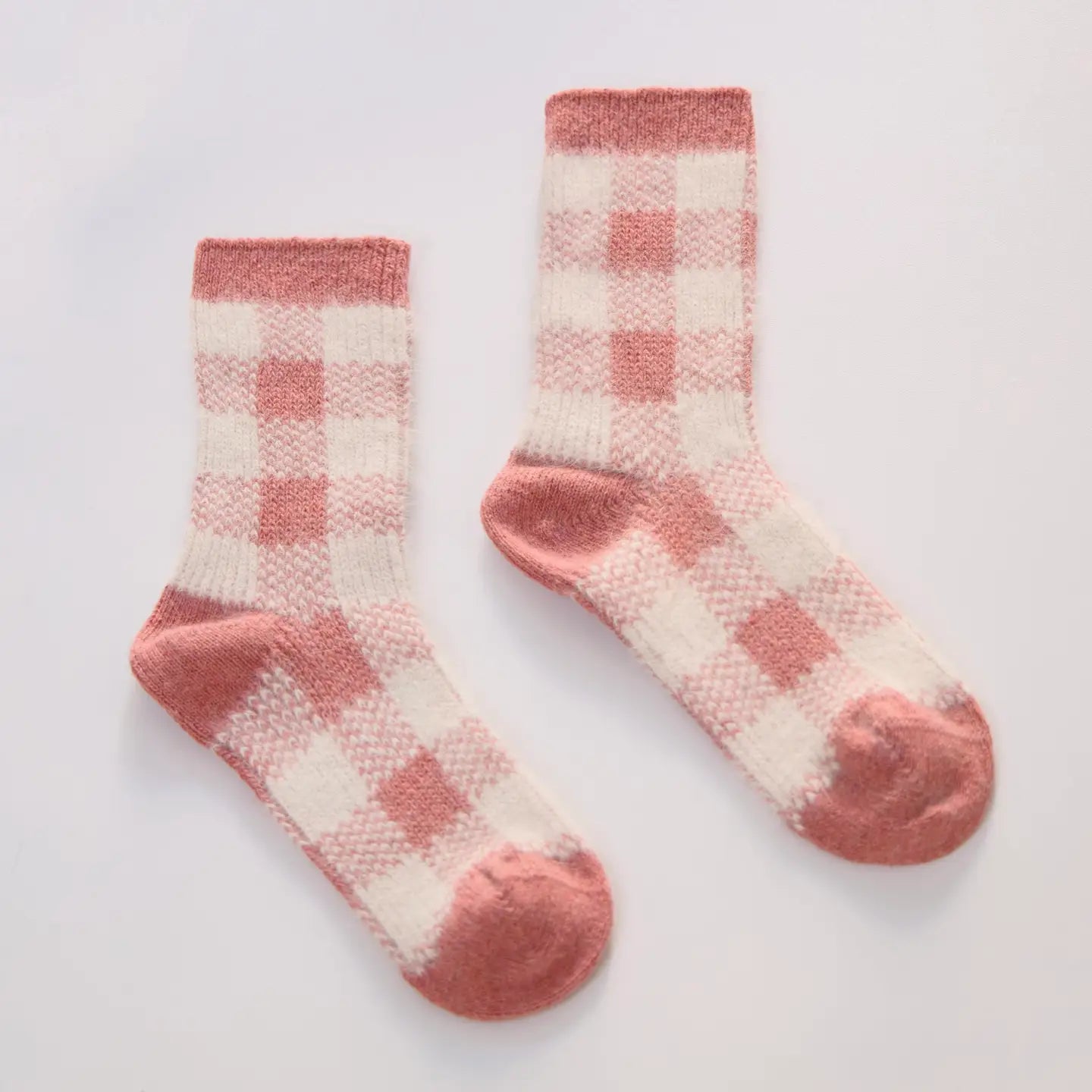 Pink Plaid Wool Warm Socks