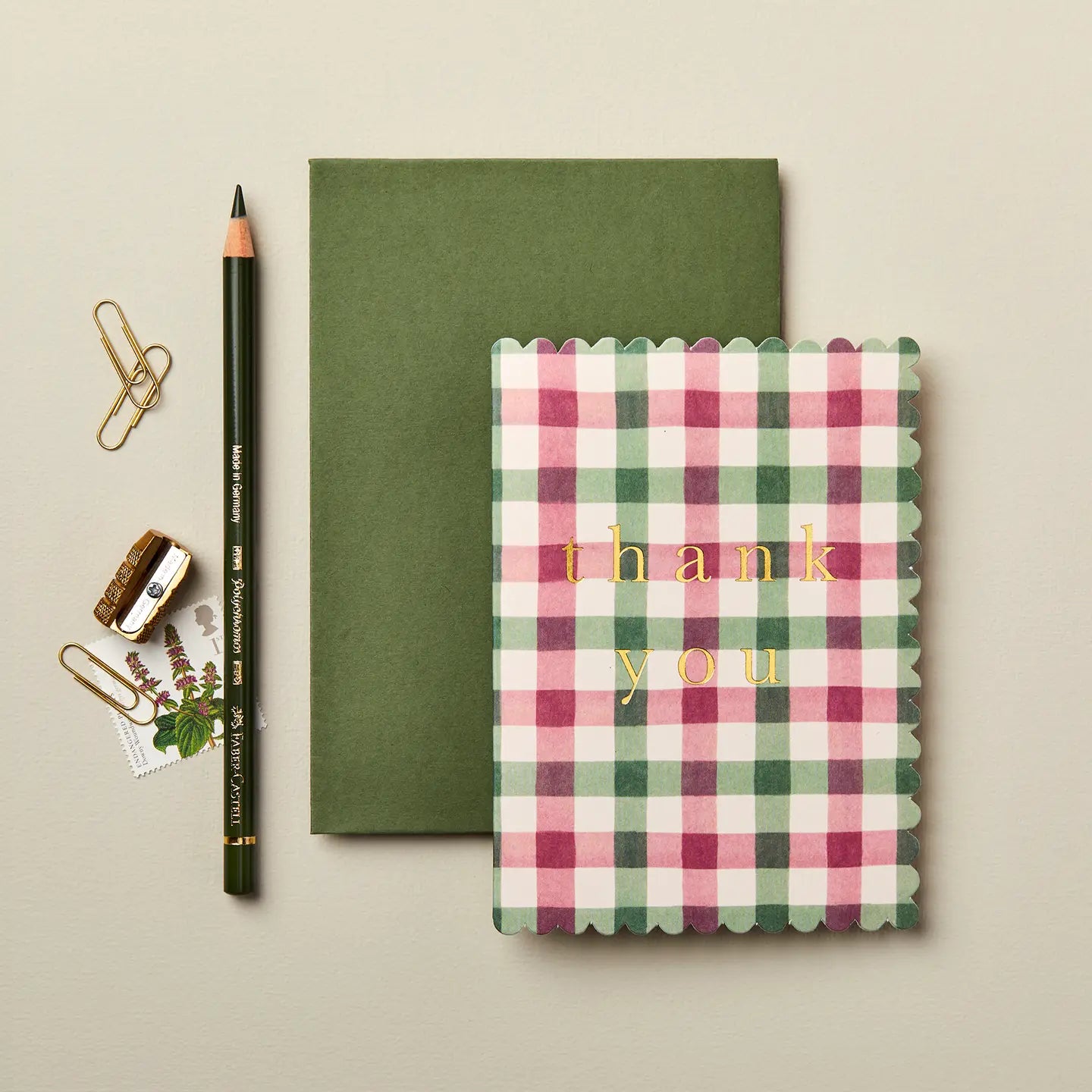 Pink + Green Gingham | Thank You Card