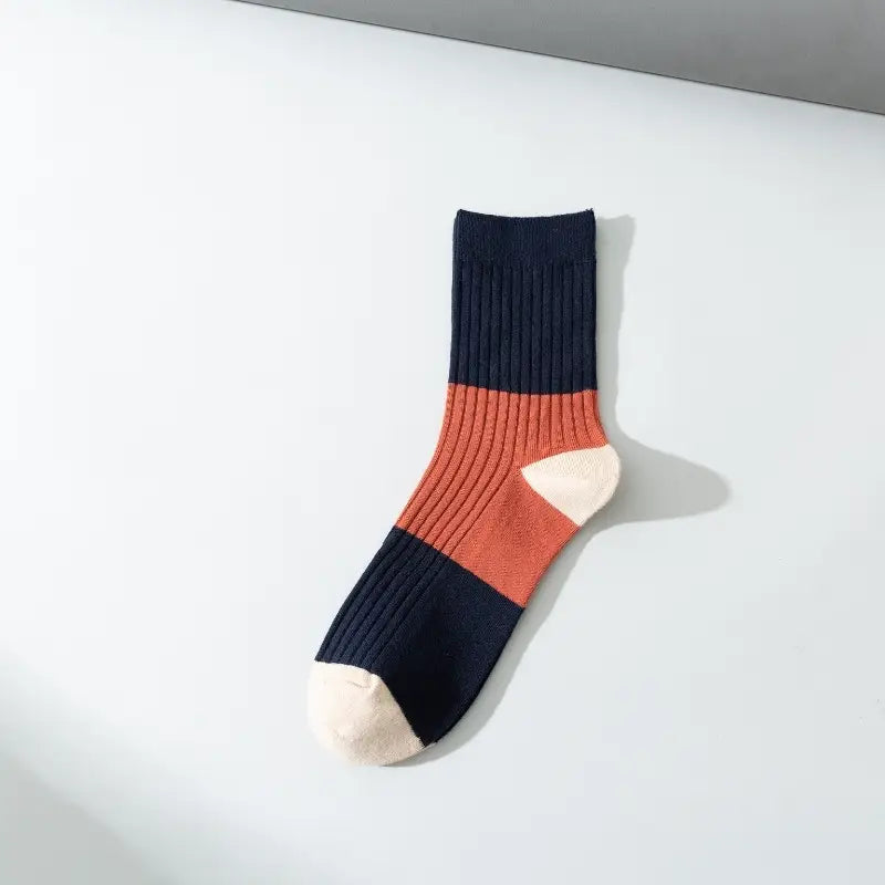 Mens Cotton Colour Block Socks | Black + Rust