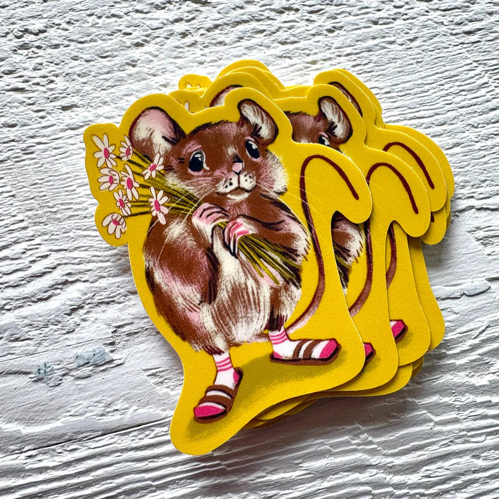Field Mouse with Daisies Sticker