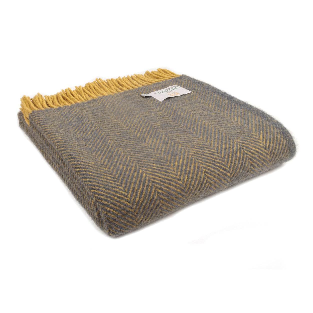 Herringbone Wool Blanket | Navy + Mustard