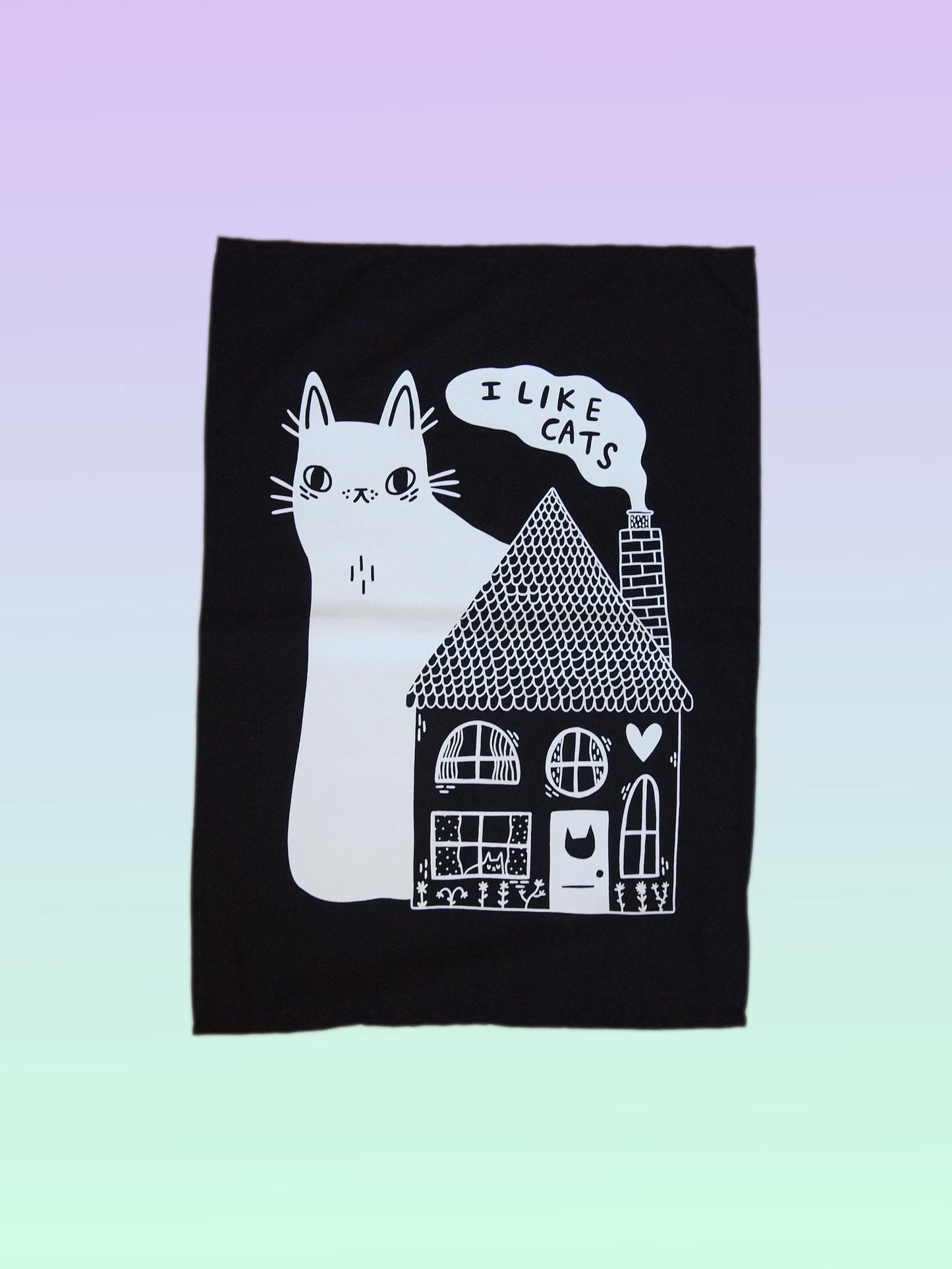 Cat + House Tea Towel