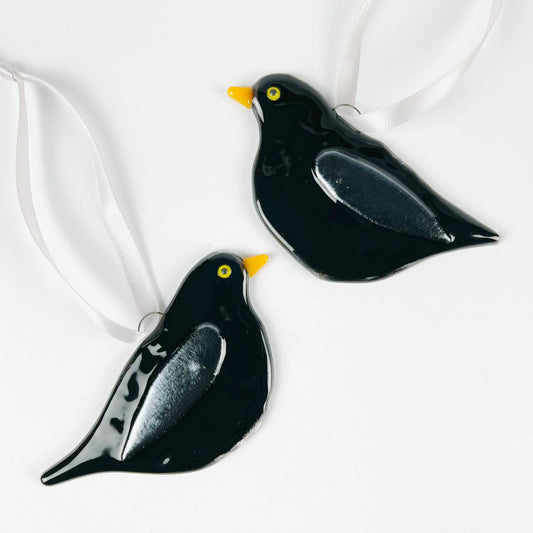 Blackbird Fused Glass Decoration