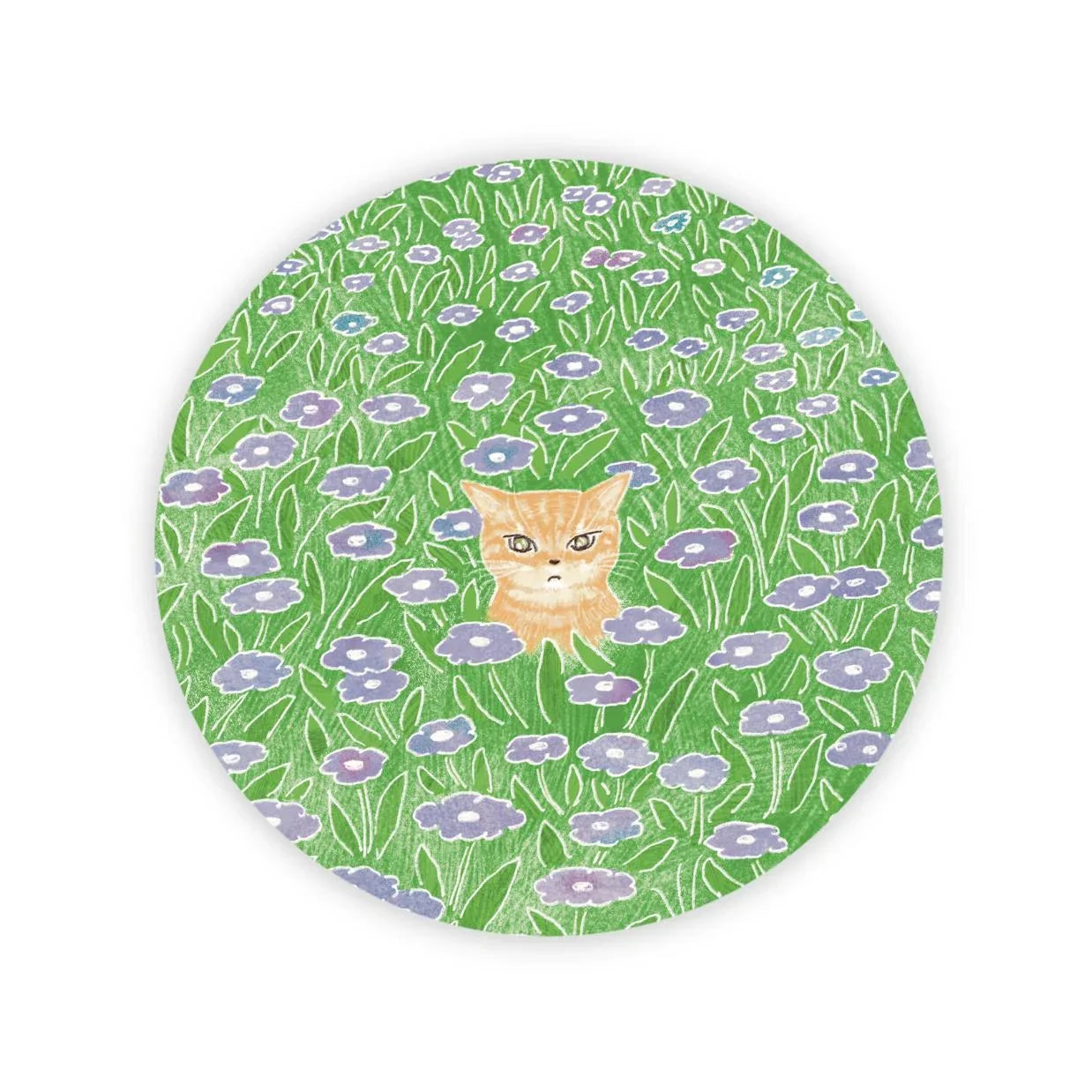 Orange Cat in Flower Field Sticker