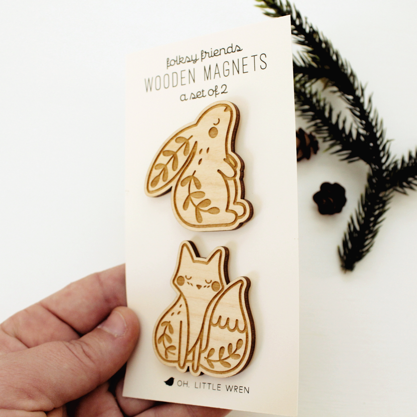 Wooden Pair of Magnets | Forest Friends Fox + Rabbit - Warm Gift Shop