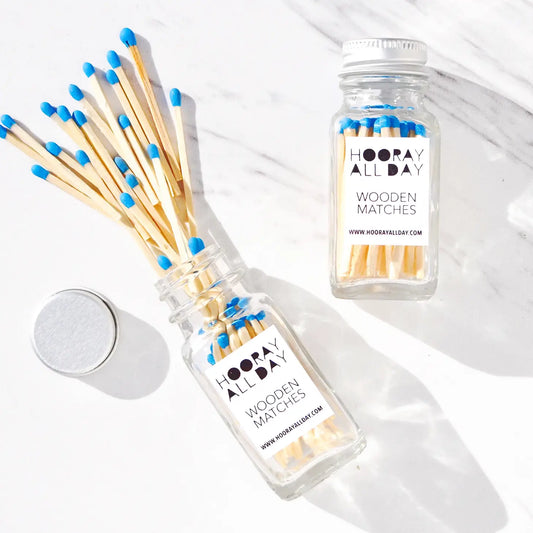 Colourful Wooden Matches in Glass Bottle | Sky Blue