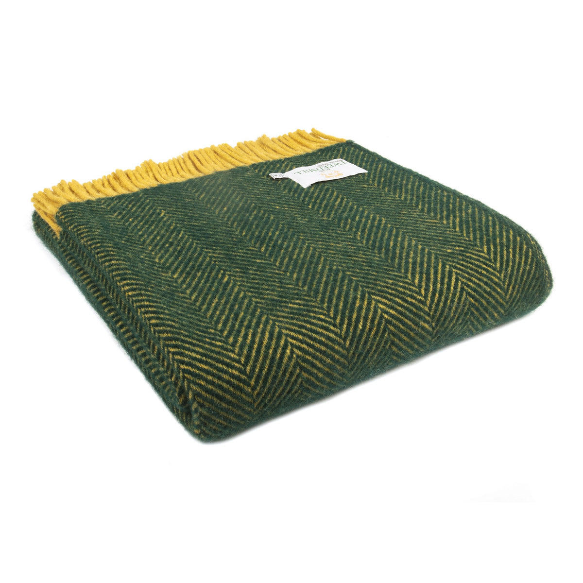 Herringbone Wool Blanket | Emerald + Mustard