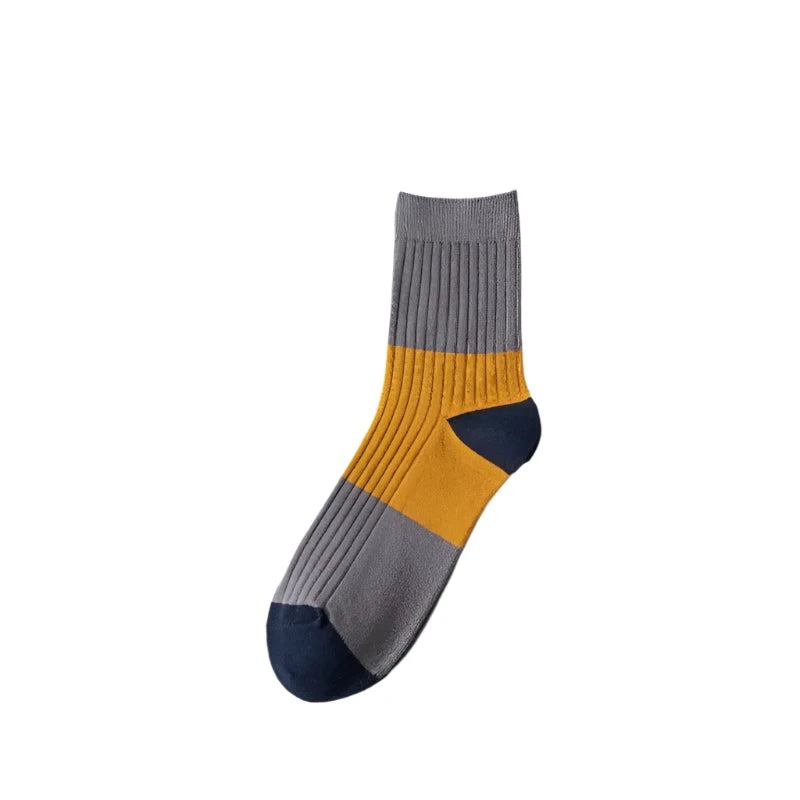 Mens Cotton Colour Block Socks | Grey + Mustard