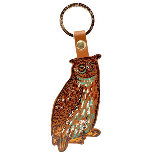 Nocturnal Owl Leather Keychain | Burnt Orange
