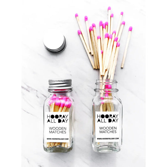 Colourful Wooden Matches in Glass Bottle | Hot Pink