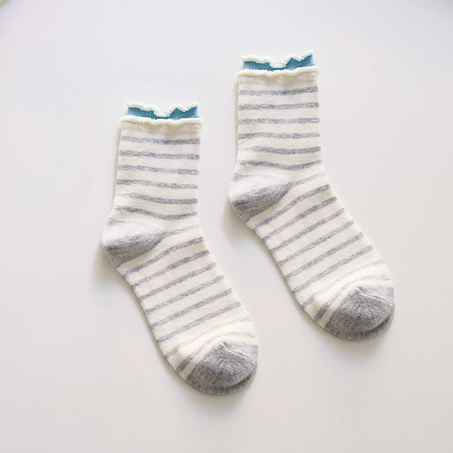 Cotton Ruffle Trim Socks | Light Grey