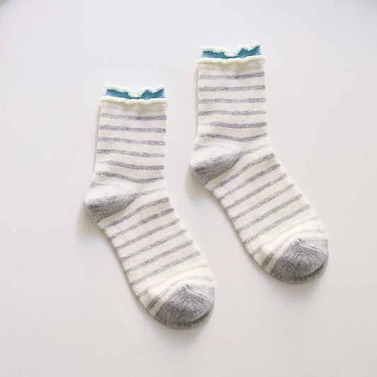 Cotton Ruffle Trim Socks | Light Grey