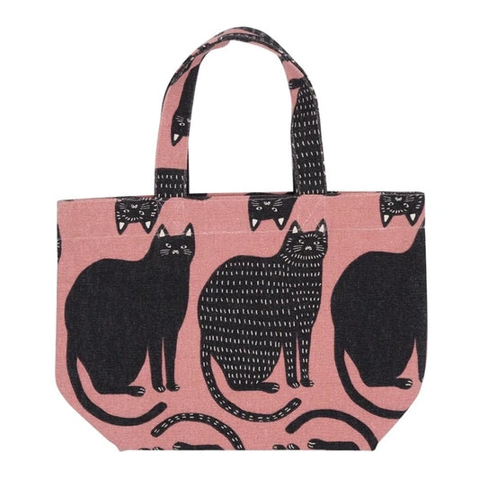 Mini Tote Bag | Black Cats on Pink