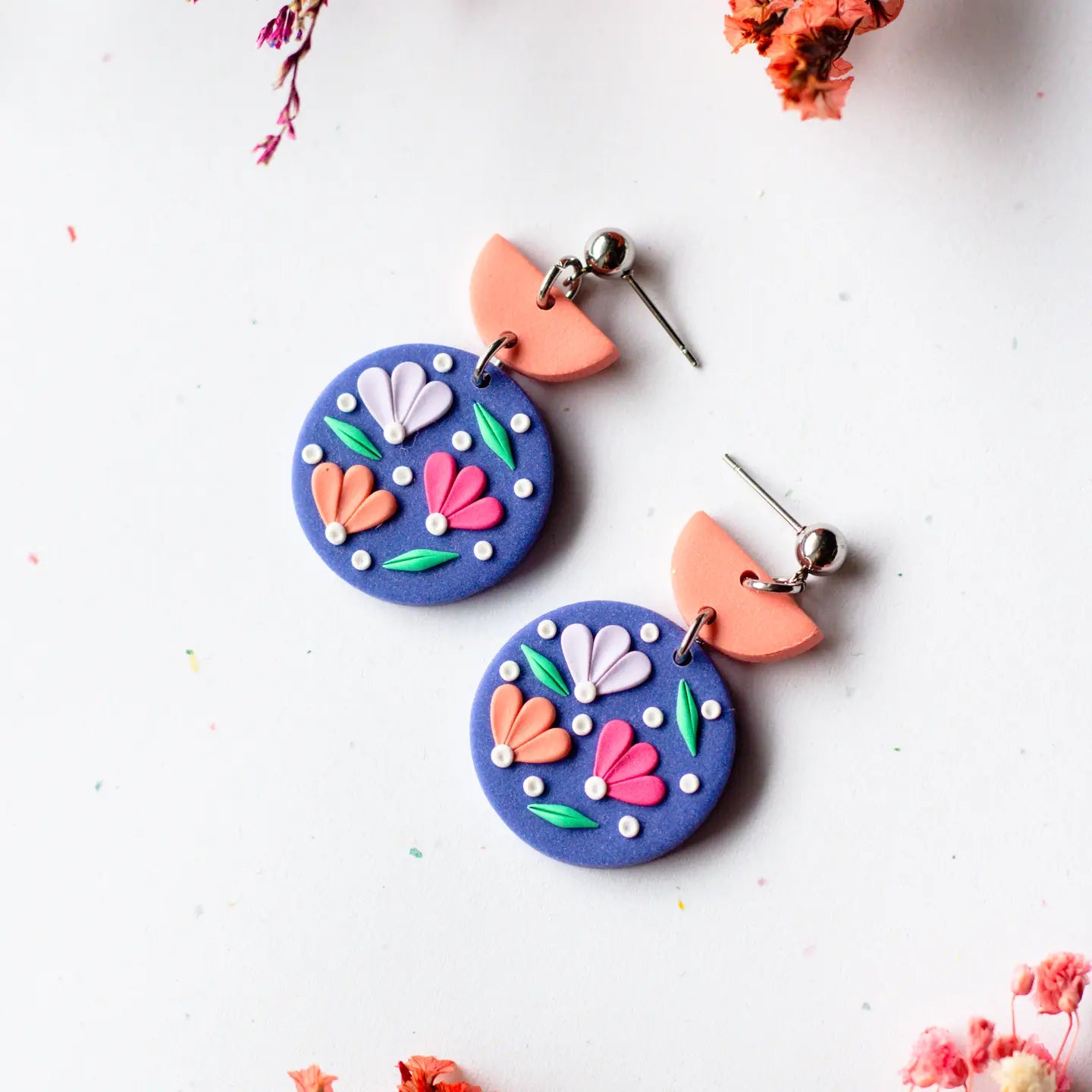 Floral Small Circle Dangle Earrings | Periwinkle