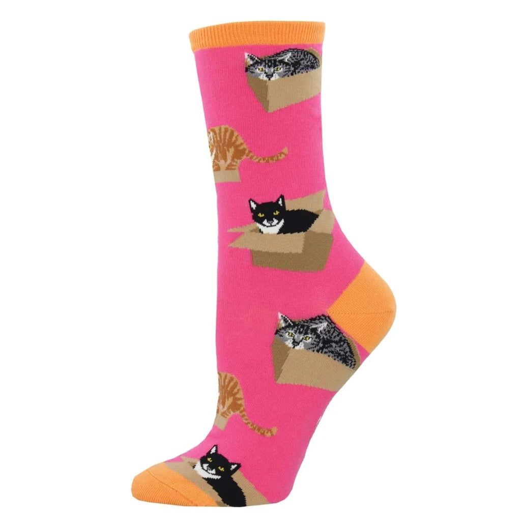 Ladies Socks | Cat in a Box Pink