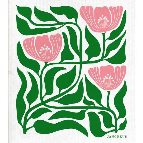 Swedish Dishcloth | Pink + Green Flower