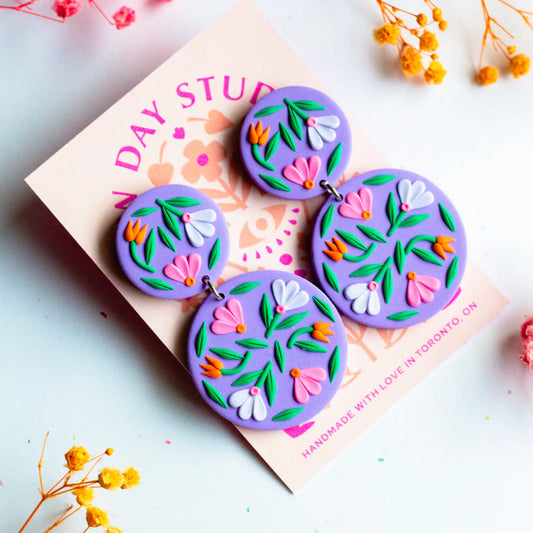 Floral Statement Dangle Earrings | Purple
