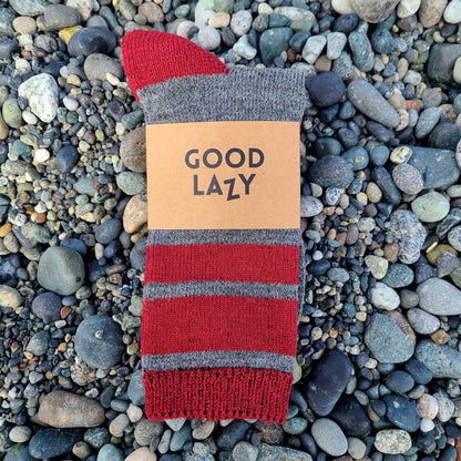 Merino Wool Mid Crew Socks | Grey + Winter Red