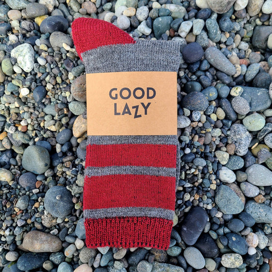 Merino Wool Mid Crew Socks | Grey + Winter Red