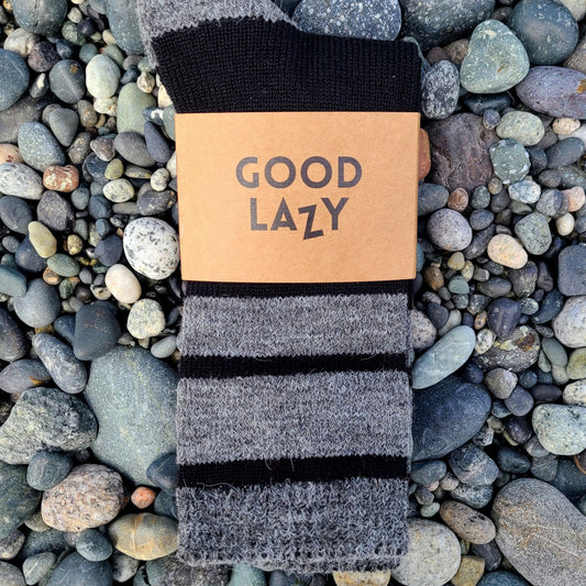 Merino Wool Mid Crew Socks | Black + Grey