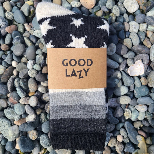 Thick Ankle Socks | Black + White Stars