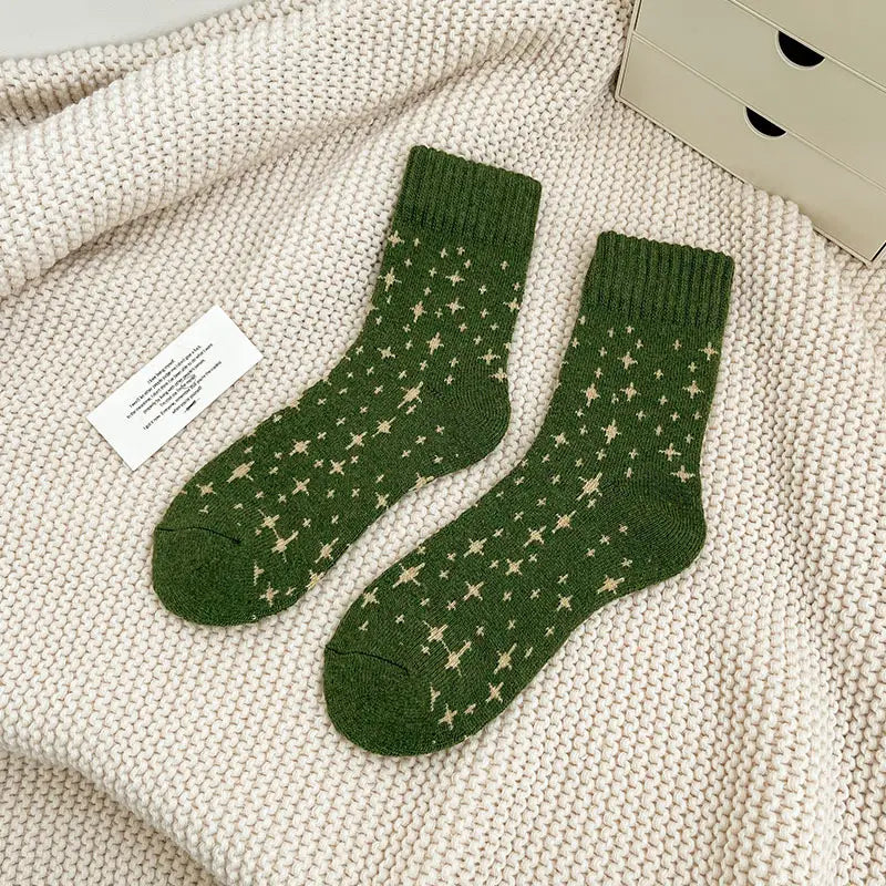 Thick Wool Socks | Green Tiny Stars - Warm Gift Shop