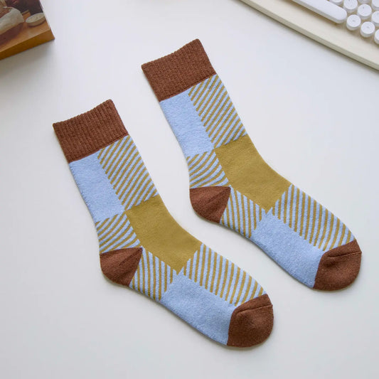 Geometric Colour-Block Socks | Brown