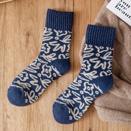 Thick Wool Socks | Blue Squiggle