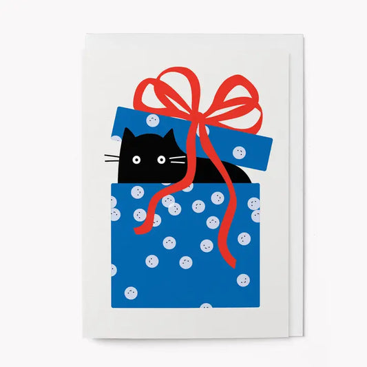 Cat in a Blue Gift | Birthday Card